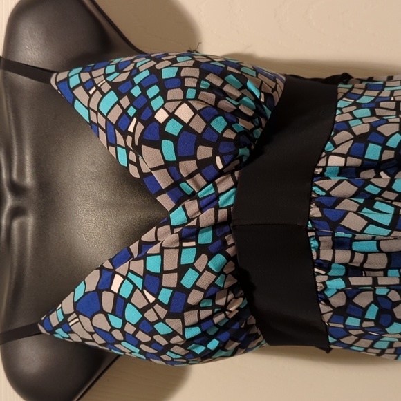 Judy Knapp Blue Color Block Short Casual Dress - Picture 2 of 5